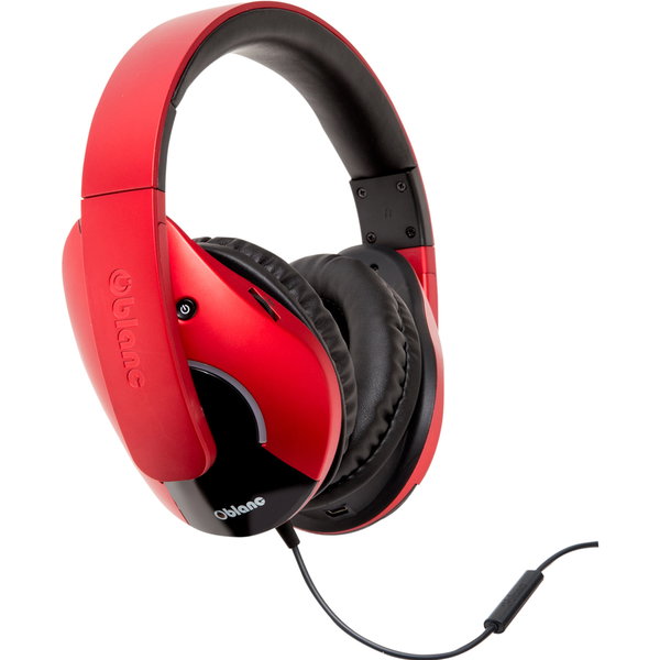 SYBA Multimedia Oblanc SHELL210 (Red/Black) Subwoofer Headphone w/In-line Microphone - Stereo - Mini-phone (3.5mm) - Wired - 32 Ohm - 20 Hz to 20 kHz - Over-the-head - Binaural - Circumaural - 3.92 ft Cable - Red