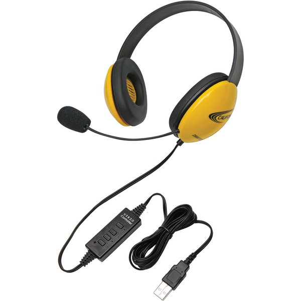 Califone Listening First Stereo Headset - Stereo - USB - Wired - 32 Ohm - 20 Hz to 20 kHz - Over-the-head - Binaural - Supra-aural - 5.50 ft Cable - Electret Microphone - Yellow