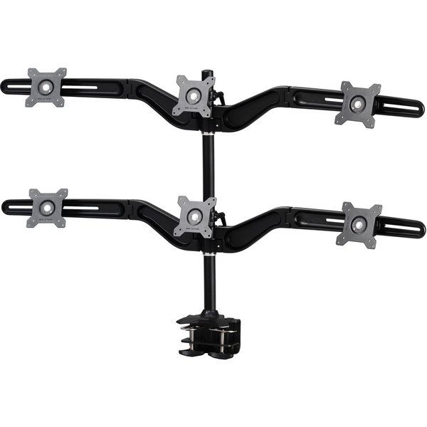 Amer Mounts Clamp Based Hex Monitor Mount for six 15"-24" LCD/LED Flat Panel Screens - Supports up to 13.2lb monitors, +/- 20 degree tilt, and VESA 75/100
