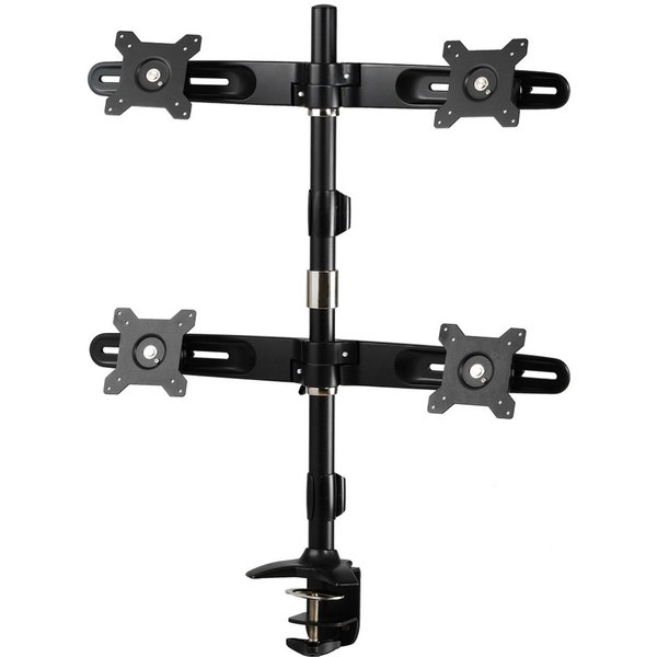 Amer Mounts Clamp Based Quad Monitor Mount for four 15"-24" LCD/LED Flat Panel Screens - Supports up to 17.6lb monitors, +/- 20 degree tilt, and VESA 75/100
