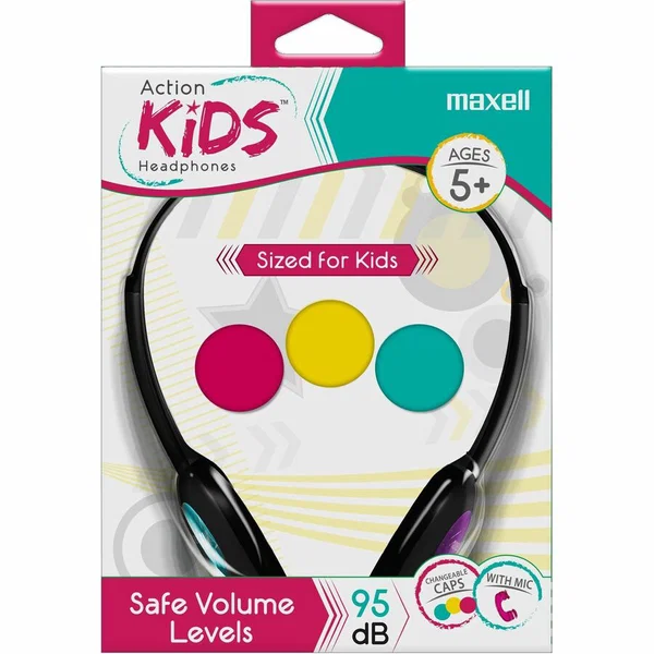 Maxell Action Kids Headphones With Mic - Stereo - Wired - Over-the-head - Binaural - Supra-aural - 4 ft Cable