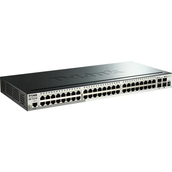 D-Link 52-Port Gigabit Stackable SmartPro Switch Including 4 10GbE SFP+ Ports - 52 Ports - Manageable - Gigabit Ethernet, 10 Gigabit Ethernet - 10/100/1000Base-T, 10GBase-X - 3 Layer Supported - Twisted Pair, Optical Fiber - 1U - Rack-mountable - Lifetime