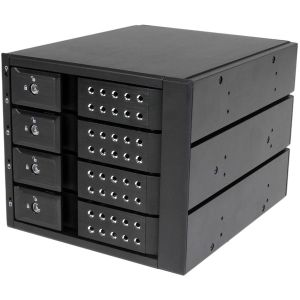 StarTech 4 Bay Aluminum Trayless Hot Swap Mobile Rack Backplane for 3.5in SAS II/SATA III - 6 Gbps HDD - Connect and hot swap four 3.5in SATA III or SAS II hard drives to your computer system in three 5.25" bays, with support for SATA 6 Gbps - Trayless SA