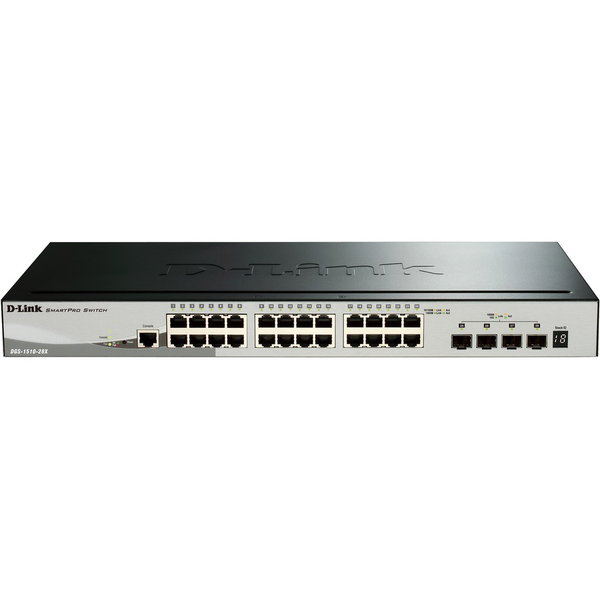 D-Link DGS-1510-28XMP Ethernet Switch - 24 Ports - Manageable - Gigabit Ethernet, 10 Gigabit Ethernet - 10/100/1000Base-T, 10GBase-X - 3 Layer Supported - Twisted Pair, Optical Fiber - PoE Ports - 1U - Rack-mountable