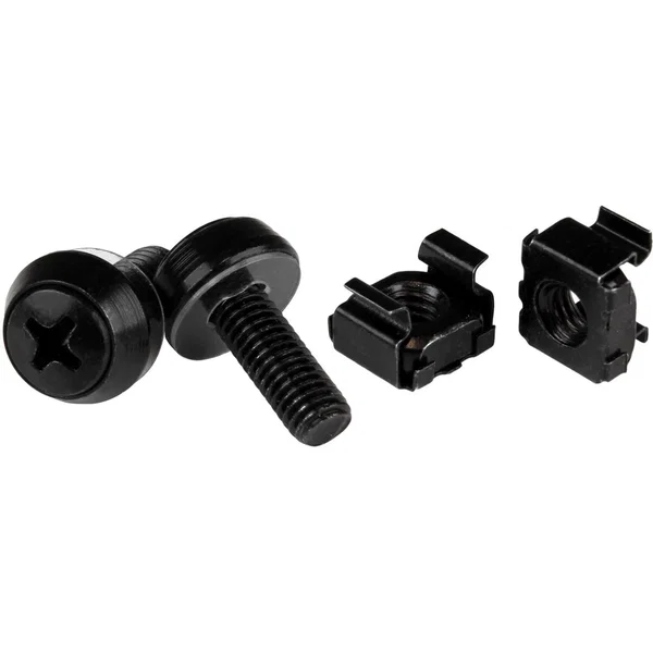 StarTech M6 x 12mm, Screws and Cage Nuts, 50 Pack, Black, M6 Mounting Screws & Cage Nuts for Server Rack & Cabinet, TAA - These high-quality M6 x 12mm screws and cage nuts make it easy to mount equipment in your server rack or cabinet - M6 Rack Screws - M