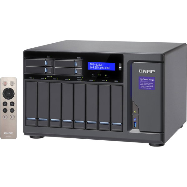 QNAP Turbo NAS TVS-1282-I7-32G-450W SAN/NAS Server - Core i7 i7-6700 Quad-core (4 Core) 3.40 GHz - 32 GB RAM DDR4 SDRAM - Serial ATA/600 Controller - RAID Supported - 0, 1, 5, 6, 10, Hot Spare, JBOD RAID Levels - 12 x Total Bays - 4 x 2.5" Bay - 8 x 2.5"/