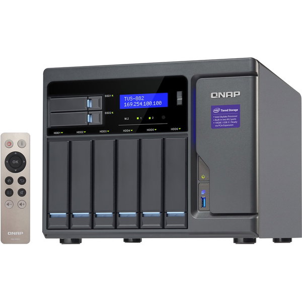QNAP Turbo NAS TVS-882-I5-16G-450W SAN/NAS Server - Intel Core i5 i5-6500 Quad-core (4 Core) 3.60 GHz - 16 GB RAM DDR4 SDRAM - Serial ATA/600 Controller - RAID Supported - 0, 1, 5, 6, 10, Hot Spare, JBOD RAID Levels - 8 x Total Bays - 2 x 2.5" Bay - 6 x 2