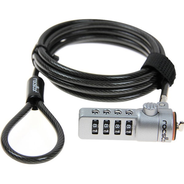 Rocstor Rocbolt Portable Security Cable With Combination Lock - Resettable - 4-digit - Heavy Duty Galvanized Carbon Steel, Zinc Alloy - 6 ft Cable - For Notebook, Docking Station, Desktop Computer, Monitor - Comparable with K64675US, K60600WW - TAA Compli