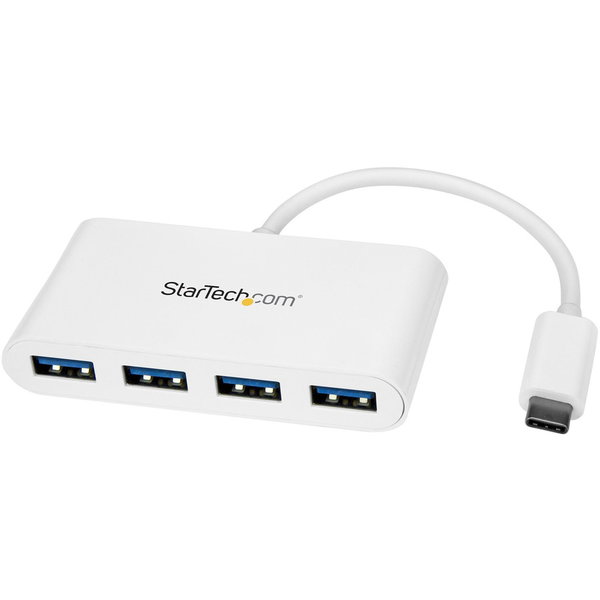StarTech 4 Port USB C Hub with 4x USB-A (USB 3.0 SuperSpeed 5Gbps) - USB Bus Powered - Portable/Laptop USB Type-C Adapter Hub - White - 4-Port USB-C hub - USB Type-C host laptop to 4x USB-A - SuperSpeed 5Gbps (USB 3.1/3.2 Gen 1) - Portable bus powered USB