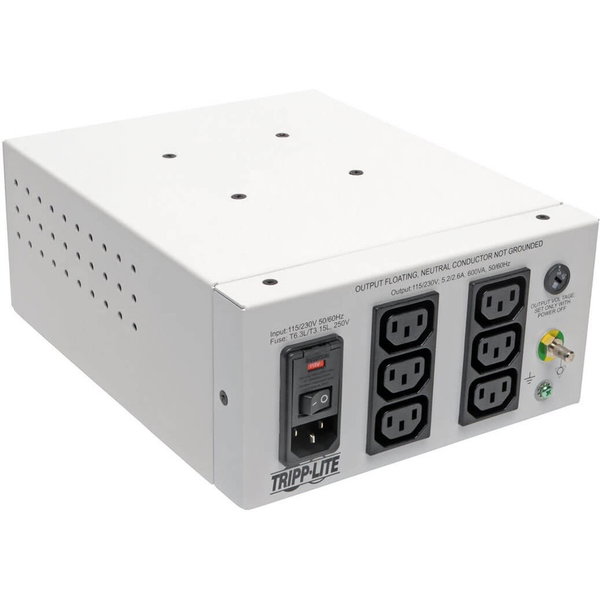 Eaton Tripp Lite Series Isolator Series Dual-Voltage 115/230V 600W 60601-1 Medical-Grade Isolation Transformer, C14 Inlet, 6 C13 Outlets - 600 VA - 120 V AC, 230 V AC Input - 115 V AC, 230 V AC Output