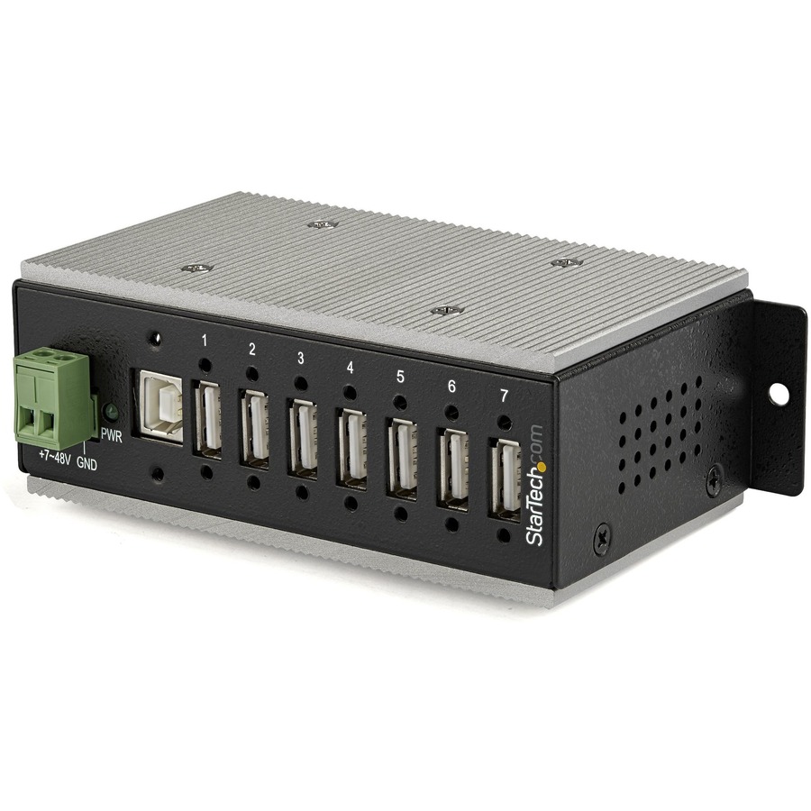 StarTech 7-Port USB 2.0 Hub, Metal Industrial USB Hub, USB-A to 7 USB-A, Mountable, ESD/Surge Protection, Extended Operating Temp, TAA - Industrial 7 port USB 2.0 hub w/USB Type-A screw lock ports 480Mbps - Rugged metal USB hub with 15kV Air/8kV Contact E