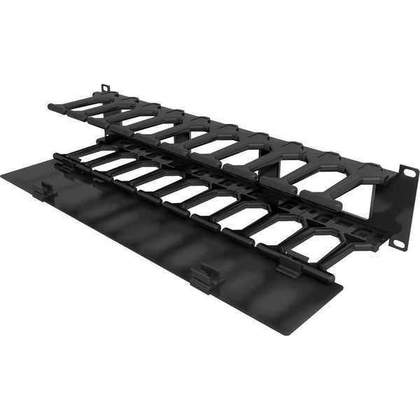 Vertiv 2U x 4" Horizontal Cable Manager, Single-Sided with Cover - Black - 1 Pack - 2U Rack Height - 19" Panel Width - Metal