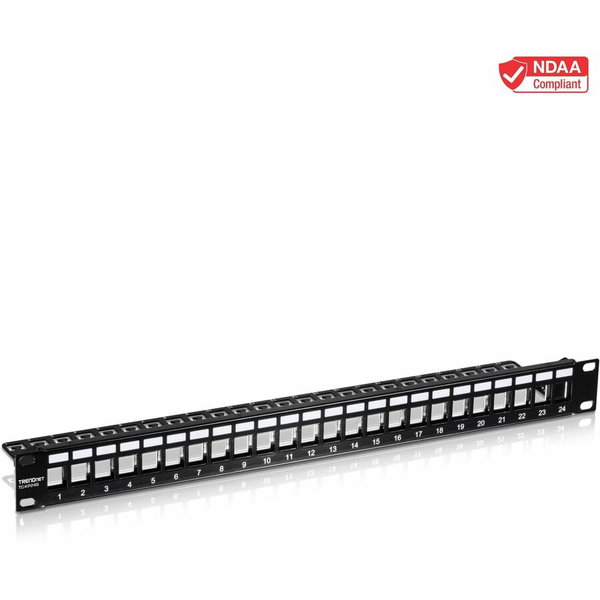 TRENDnet 24-Port Blank Keystone Shielded 1U Patch Panel, 1U 19" Rackmount Housing, Protects Against EMI/RFI Noise, Recommended With TC-K06C6A Cat6A Keystone Jacks (Sold Separately), Black, TC-KP24S - 24-Port Blank Keystone