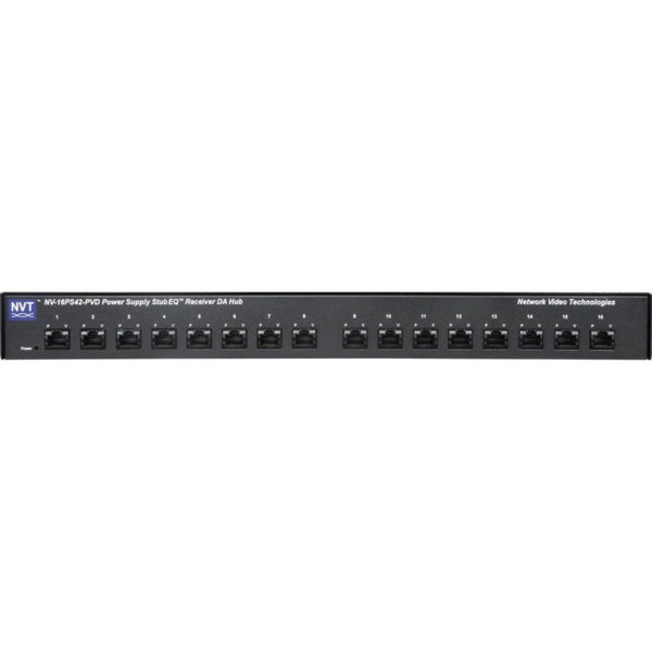 NVT Phybridge 16-Channel Power Supply StubEQ Active Receiver Hub - 1500 ft Range - 4 x Network (RJ-45) - Twisted Pair - Category 5 - Rack-mountable, Wall Mountable, Desktop