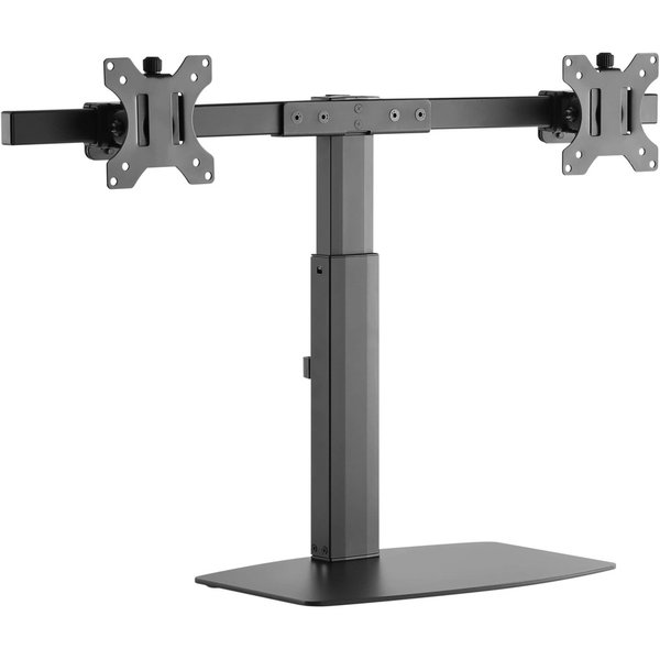 Amer Mounts Dual Screen Pneumatic Vertical Lift Monitor Stand - Up to 27" Screen Support - 26.46 lb Load Capacity - 20.40" Height x 29.10" Width x 8.70" Depth - Freestanding - Powder Coated - Aluminum, Plastic - Slate Black