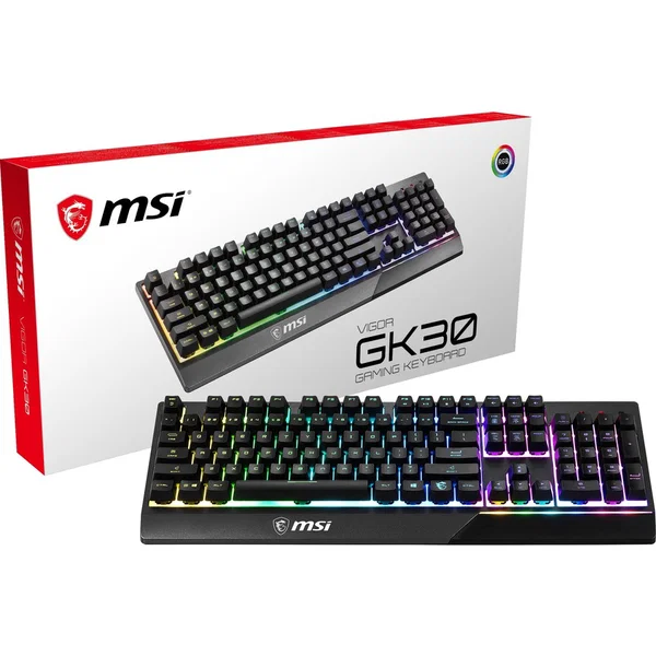 MSI VIGOR GK30 Gaming Keyboard - Cable Connectivity - USB 2.0 Interface - 104 Key(s) - Windows - Plunger Keyswitch - Black