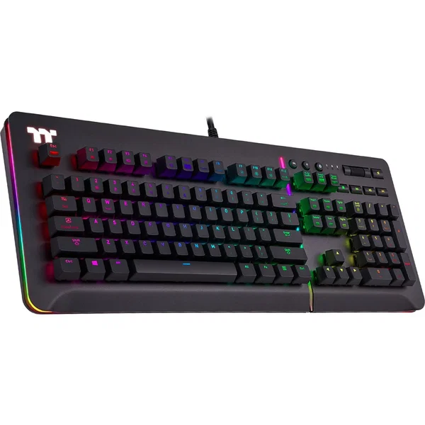 Tt eSPORTS Level 20 RGB Razer Green Gaming Keyboard - Cable Connectivity - USB Interface - RGB LED - Volume Control, Multimedia, Skip, Play/Pause, Mute Hot Key(s) - Mechanical Keyswitch - Black