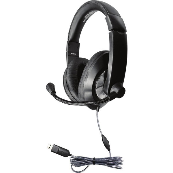 Hamilton Buhl Smart-Trek Deluxe-Sized Headsets with In-Line Volume Control and USB Plug - Stereo - USB - Wired - 32 Ohm - 20 Hz to 20 kHz - Over-the-head - Binaural - Ear-cup - 5 ft Cable - Omni-directional, Noise Cancelling Microphone - Black/Silver