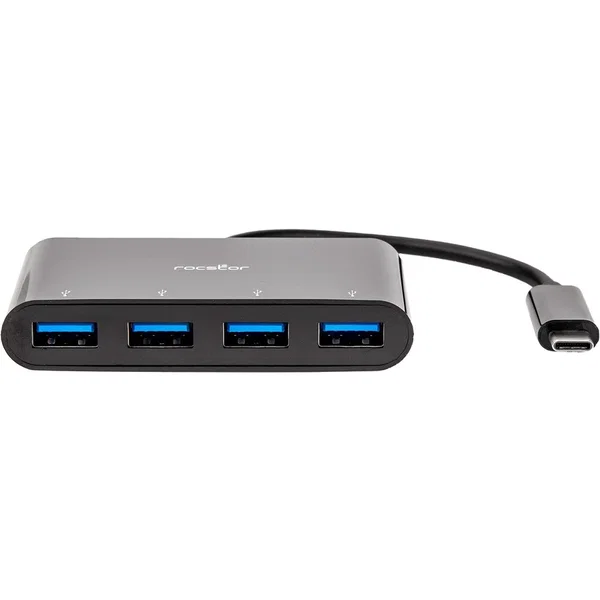 Rocstor Premium Portable 4 Port Hub - USB-C to 4x USB-A Slim Hub - USB 3.0 Hub - Bus Powered - Black - USB C to USB Type-A Hub - USB Type C - External - USB-C 3.1 to 4 USB Type-A 3.0 Port(s) USB-A