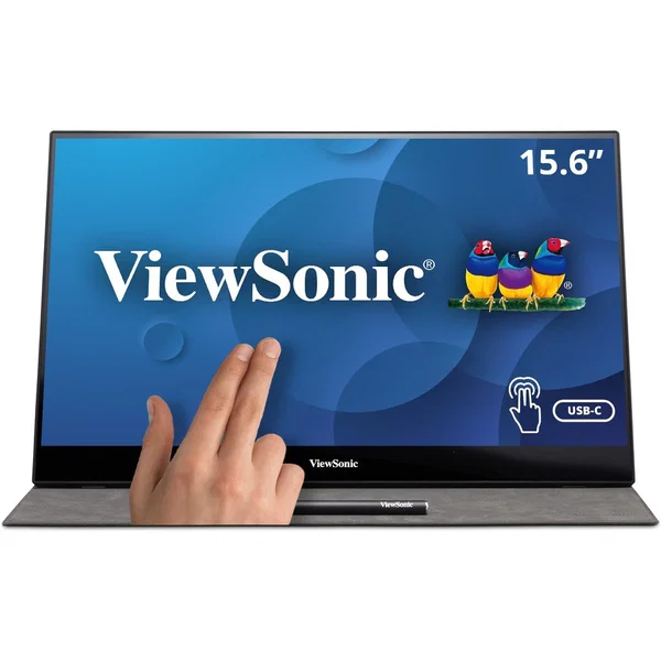ViewSonic TD1655 15.6 Inch 1080p Touchscreen Portable Monitor, IPS Display for Interactive Workflows and Second Screen Productivity, Built-in Stand, 60W USB-C, mini HDMI, and Smart Cover - TD1655 - 1080p Portable Monitor with Touchscreen, 60W USB-C, Built