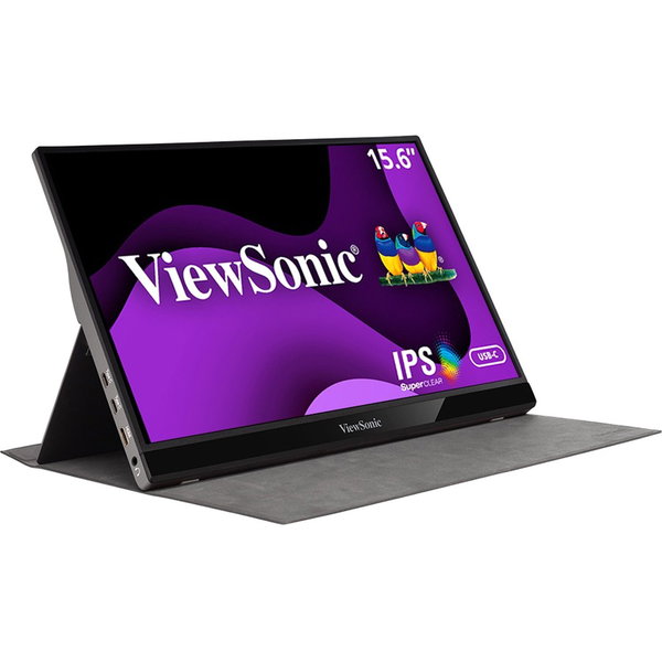 ViewSonic VG1655 15.6 Inch 1080p Portable Monitor, IPS Display with Eye Care for Comfortable Mobile Workspaces and Second Screen Productivity, Built-in Stand, 60W USB-C, and mini HDMI Inputs - VG1655 - 1080p Portable Monitor with 60W USB-C, IPS, Built in 