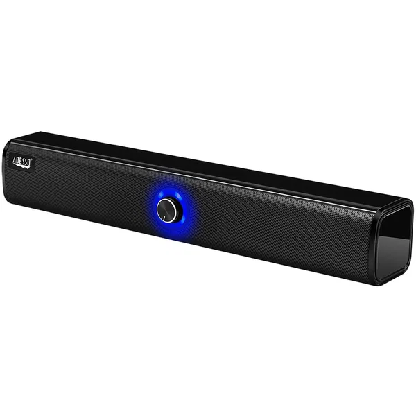 Adesso Xtream S6 Portable Bluetooth & Aux Sound Bar Speaker - 10W x 2 -Black - 3.5mm - Rechargeable Battery - Volume Control Knob - Wired/Wireless - Works with Computer, Tablet, Smartphone and Projector. Ideal for Zoom, Microsoft Team, Skype, Webex, Googl