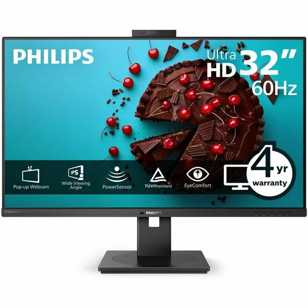 Philips 329P1H 32" Class Webcam 4K UHD LCD Monitor - 16:9 - Textured Black - 31.5" Viewable - In-plane Switching (IPS) Technology - WLED Backlight - 3840 x 2160 - 1.07 Billion Colors - Adaptive Sync - 350 Nit - 4 ms - 75 Hz Refresh Rate - Speakers - Heigh