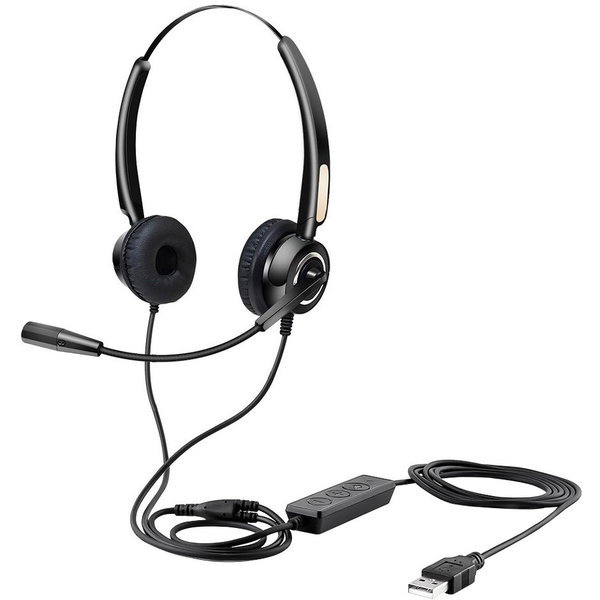 Urban Factory Movee: USB Conference Micro-Headset With Remote Control - Stereo - USB 3.0 Type A - Wired - 150 Ohm - 100 Hz to 6.60 kHz - Over-the-head, On-ear - Binaural - Supra-aural - 6.89 ft Cable - Cardioid, Uni-directional Microphone - Black
