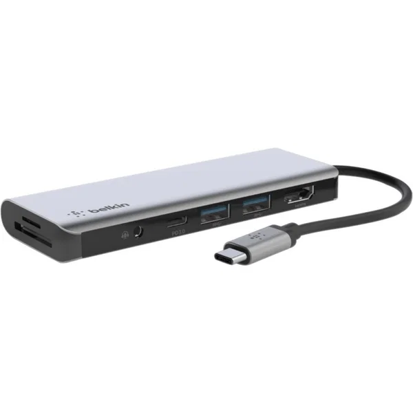 Belkin USB-C 7-in-1 Multiport Adapter, Laptop Docking Station, 2x USB-A 3.1 Gen 2, 4k HDMI 2.0, 100W Power Delivery 3.0 - for Notebook/Tablet/Workstation/Projector/Monitor/Headphone/Microphone - 100 W - USB Type C - 4K - 2 x USB Ports - 2 x USB 3.0 - 2 x 