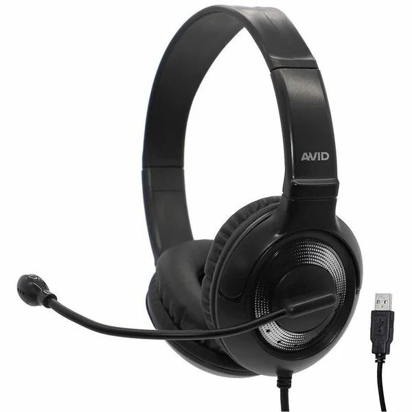 Avid AE-55 USB Headset - Stereo - USB 2.0, USB Type A - Wired - 20 Hz to 20 kHz - Over-the-head - Binaural - Circumaural - 6 ft Cable - Uni-directional, Noise Cancelling, Bi-directional Microphone - Noise Canceling - Black Silver
