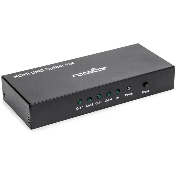 Rocstor Premium 4 Port HDMI Splitter - 4K / 60Hz - Rocstor Premium 4 Port HDMI® Splitter - 4K 60Hz - 1x4 Way HDMI 2.0 Splitter - HDR - HDMI 2.0 splitter supports UHD 4K at 60Hz and HDR - 1x4 HDMI 2.0 UHD splitter 4K Integrated Extended Display Identif