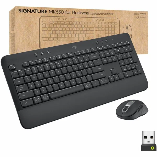 Logitech Signature MK650 Combo for Business, Wireless Mouse and Keyboard, Logi Bolt, Bluetooth, SmartWheel, Globally Certified, Graphite - USB Plunger Wireless Bluetooth/RF Keyboard - 118 Key - English (US) - Graphite - USB Wireless Bluetooth/RF Mouse - 4