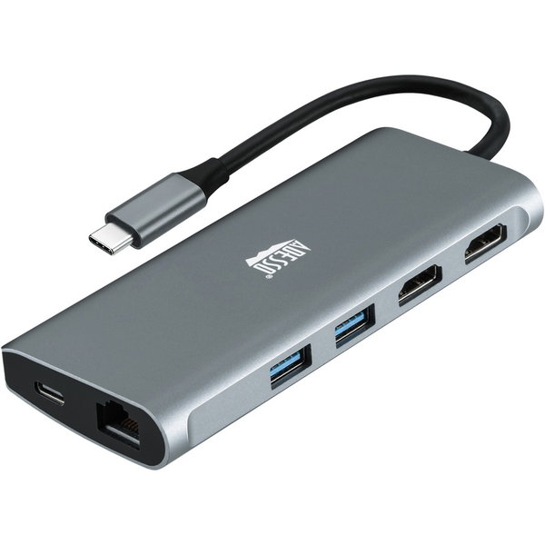 Adesso 9-in-1 USB-C Multi-Port Docking Station (TAA Compliant) - Expand your laptop's connection port with this USB Type-C multiport docking station. It has dual HDMI ports for transmitting 8K content to your external monitor and can also charge other dev