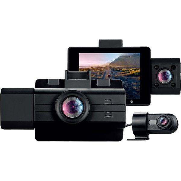 myGEKOgear by Adesso Scout Pro 2K 3-Channel Dash Cam Surveillance Edition with Front View, Cabin View, Rear View, APP for Instant Video Access, Wide Angle View, 32GB SD Card Included, G-Sensor, ODB2 Cable for Toolless 24/7 Surveillance - 2.4" Screen - Das