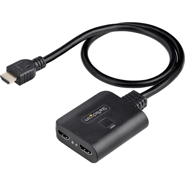 StarTech 2-Port HDMI Splitter, 4K 60Hz HDMI 2.0 Video, 4K HDMI Splitter 1 In 2 Out, 1x2 HDMI Display/Output Splitter, HDR/HDCP - 2-Port 4K 60Hz HDMI splitter shows the same image on two HDMI displays; HDR; 7.1ch Audio; HDCP 2.2; Includes 31inch USB power 