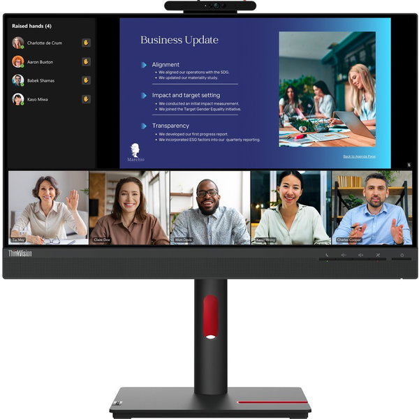 Lenovo ThinkVision T24v-30 24" Class Webcam Full HD LED Monitor - 16:9 - Raven Black - 23.8" Viewable - In-plane Switching (IPS) Technology - WLED Backlight - 1920 x 1080 - 16.7 Million Colors - 250 Nit - 4 ms - 75 Hz Refresh Rate - Speakers - HDMI - VGA 