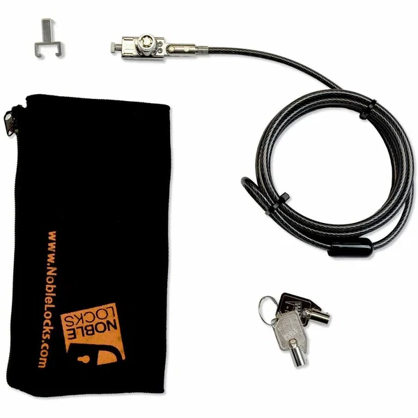 Noble NG04T Compact T-Bar Lock with Barrel Key - Acer & Asus - 5.91 ft Cable - Patented T-bar/Key Lock - Silver - Stainless Steel, PVC Coated Braided Steel - For Notebook, Docking Station, Printer, Monitor, Desktop Computer, Projector, Conference Phone, T