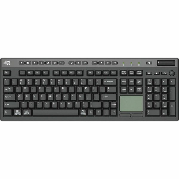 Adesso Multi-Channel Touchpad Keyboard for Windows/Mac/Android OS - Cable Connectivity - Full-size - USB Interface - 104 Key(s) - 14 Hot Key(s) - Home, Screenshot, Back, Forward, Refresh, Stop, My Computer, Search, Email, Play/Pause, Scroll Bar, ... Hot K