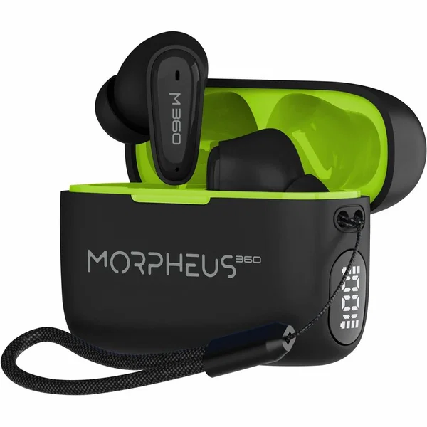 Morpheus 360 Nemesis True Wireless Earbuds TW1800B-Bluetooth Headphones with Microphone-20H Playtime-Black - Hi-Fi Stereo - 10mm Graphene Drivers - Magnetic Charging Case - Waterproof IPX5 - BT Version 5.4 - In Ear Earphones - Binaural - Digital Battery M