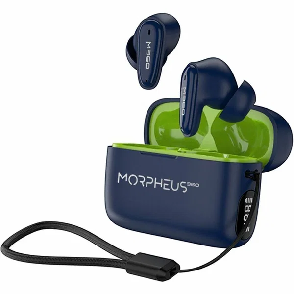 Morpheus 360 Nemesis True Wireless Earbuds TW1800L-Bluetooth Headphones with Microphone-20H Playtime-Blue - Hi-Fi Stereo - 10mm Graphene Drivers - Magnetic Charging Case - Waterproof IPX5 - BT Version 5.4 - In Ear Earphones - Binaural - Digital Battery Me
