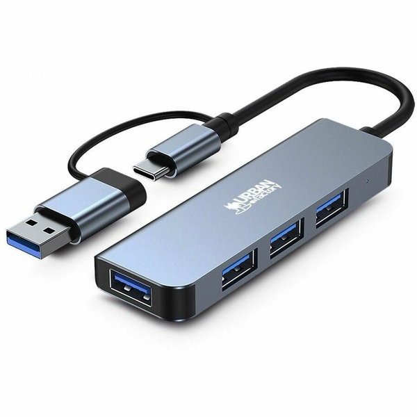 Urban Factory USB-A/C Hub 4 Ports USB 3.0 - USB 3.2 Gen 1 (3.1 Gen 1) Type-C - 640 MB/s - Notebook, Tablet - 4 USB Port(s)