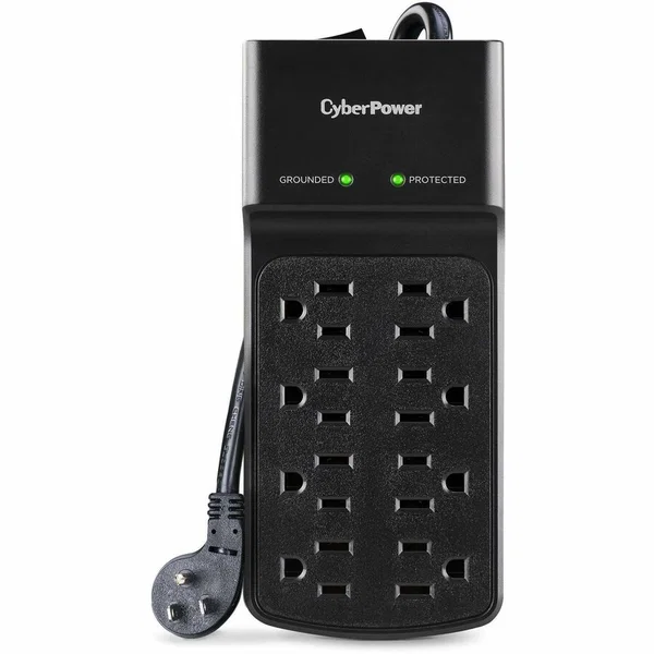 CyberPower B808 Essential 8 - Outlet Surge Protector with 2180 J Surge Suppression - Clamping Voltage 600V, 8 ft Cord, NEMA 5-15P, 45° Offset Right, 15 Amp, EMI/RFI Filtration, Black, RG6 Coaxial Protection, Lifetime Warranty