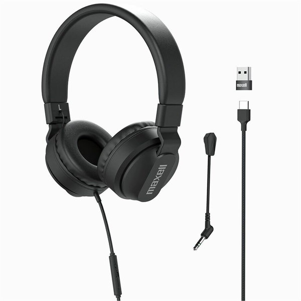 Maxell USB-C Headphone w/ Boom Mic - Stereo - USB Type C - Wired - 20 Hz to 20 kHz - Over-the-head, On-ear - Binaural - Supra-aural - 4.92 ft Cable - Black