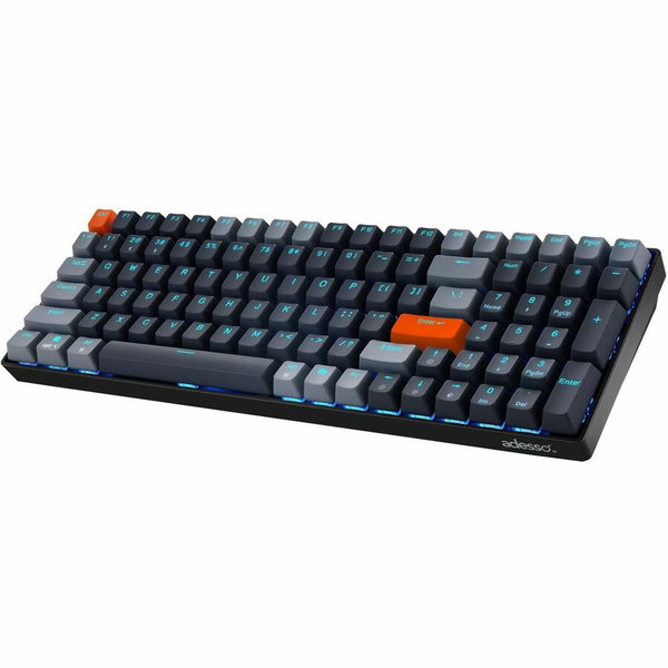 Adesso EasyTouch 1200 Keyboard - Wired/Wireless Connectivity - Bluetooth/RF - 2.40 GHz - USB Interface - RGB LED - 100 Key(s) - CoPilot, Windows Key Hot Key(s) - Windows, Mac OS - English (US) - PC, Mac - Red Switch Keyswitch