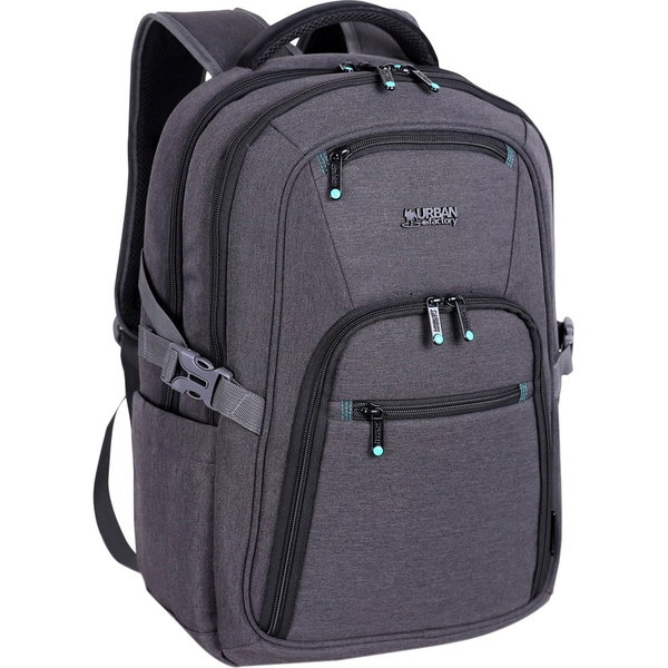 Urban Factory Carrying Case (Backpack) for 10.5" to 17.3" Notebook, Tablet, Smartphone - Gray/Black - Water Resistant, Shock Absorbing, Drop Resistant - Heather, Recycled Polyethylene Terephthalate (R-PET) Exterior Material - 210D Polyester, Polyethylene 
