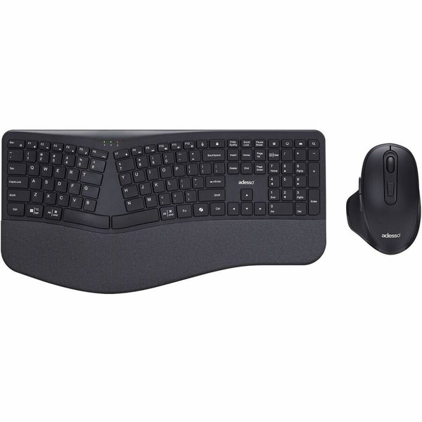 Adesso WKB-7500CB Keyboard & Mouse - USB Type A Membrane/Scissor Wireless RF 2.40 GHz Keyboard - 104 Key - English (US) - Black - USB Type A Wireless RF Mouse - Laser/Optical - 1600 dpi - 2 Button - Scroll Wheel - Black - CoPilot, Multimedia, Home, Back, 