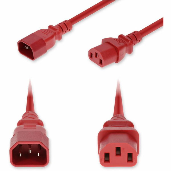 Proline 6ft C14 Male to C13 Female Standard Commercial Temp 14 AWG 250V at 15A PVC SJT (Service Junior Thermoplastic) Red Power Cable - 14 Gauge - 250 V AC / 15 A - Red - 6 ft Cord Length - IEC 60320 C14 / IEC 60320 C13 - 1
