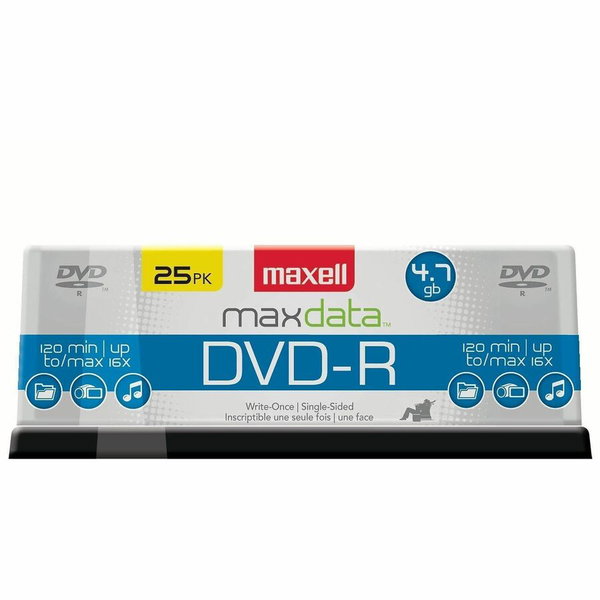 Maxell DVD Recordable Media - DVD-R - 16x - 4.70 GB - 25 / Pack - 120mm - 2 Hour Maximum Recording Time