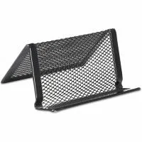 Universal Business Card Holder, Desk, Holds 50 Cards, 3.8" x 3.4" x 2.1", Metal Mesh, Black