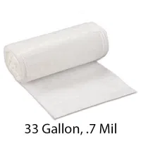 SSS Can Liner, 33x39, 33 Gallon, .7 Mil, White, 150/Case